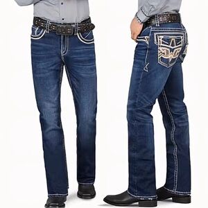 Cow boy Blue Bootcut Jeans with Decorative Stitching